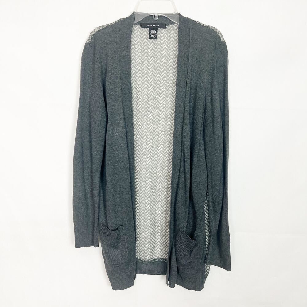 8th & Madison Woven Chevron Print Gray Cardigan Size Large